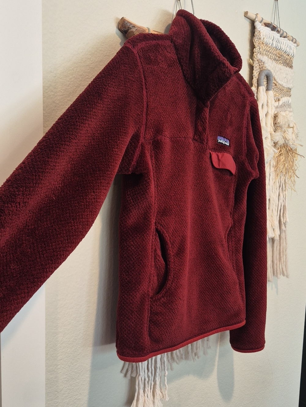 XS/S Patagonia Burgundy Re-Tool Snap-T Cozy Polartec Pullover Kangaroo Pocket - Picture 3 of 16